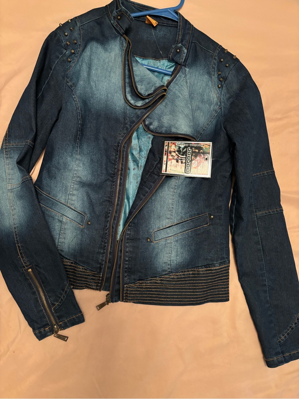 Jou Jou Dark Blue Denim Jacket with Brass Zipper